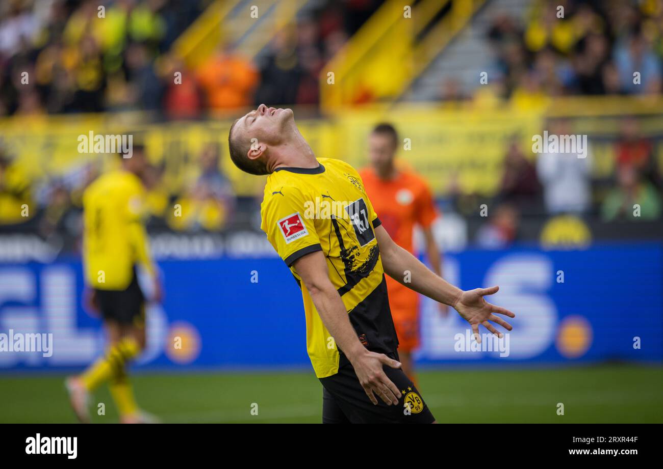 Dortmund, Allemagne. 23 septembre 2023. Julian Ryerson (BVB) Borussia Dortmund - VfL Wolfsburg 23.09.2023 Copyright (nur für journalistische Zwecke) by Banque D'Images
