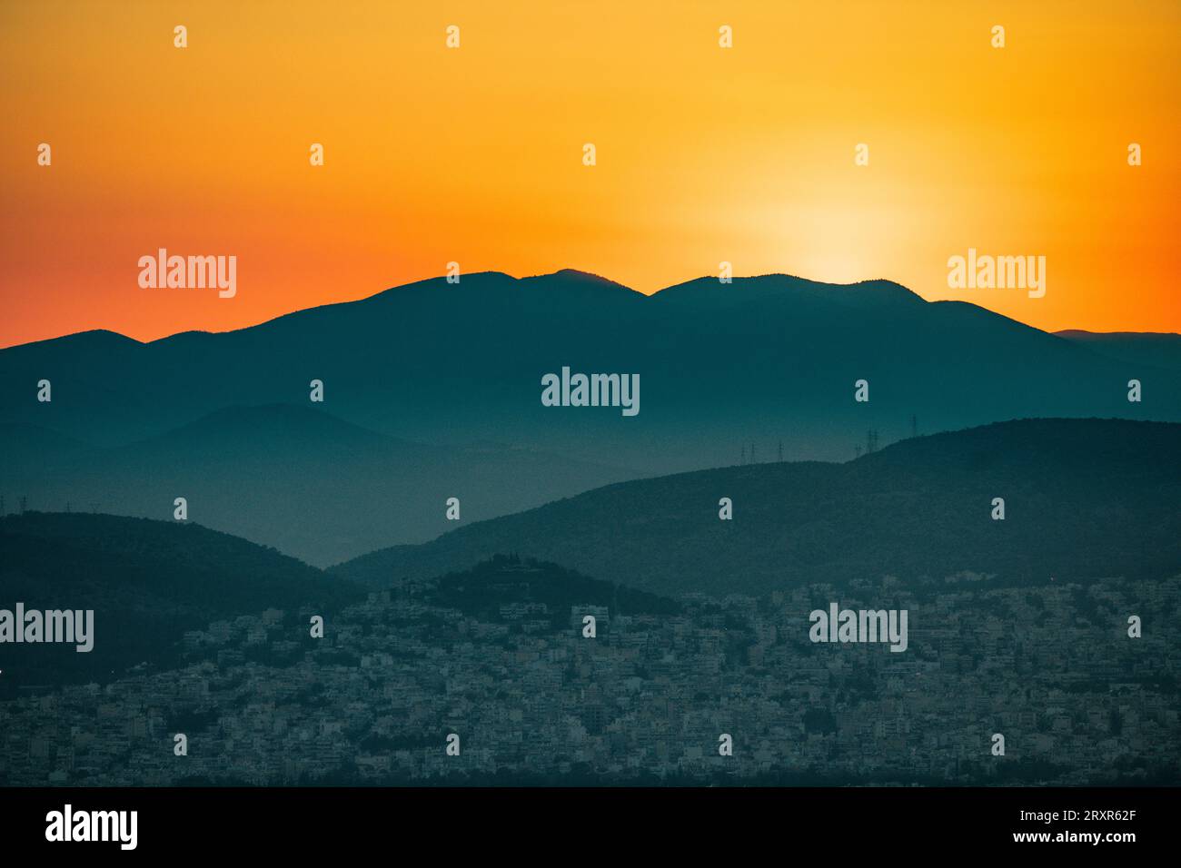 Coucher de soleil à Athènes, vue depuis la montagne Lycabette. Grèce Banque D'Images
