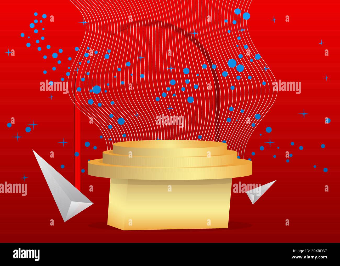 Podium de piédestal de cylindre vecteur bleu, or, rouge et blanc. Maquette d'affichage de produit, vitrine de scène pour la présentation. Illustration de Vecteur