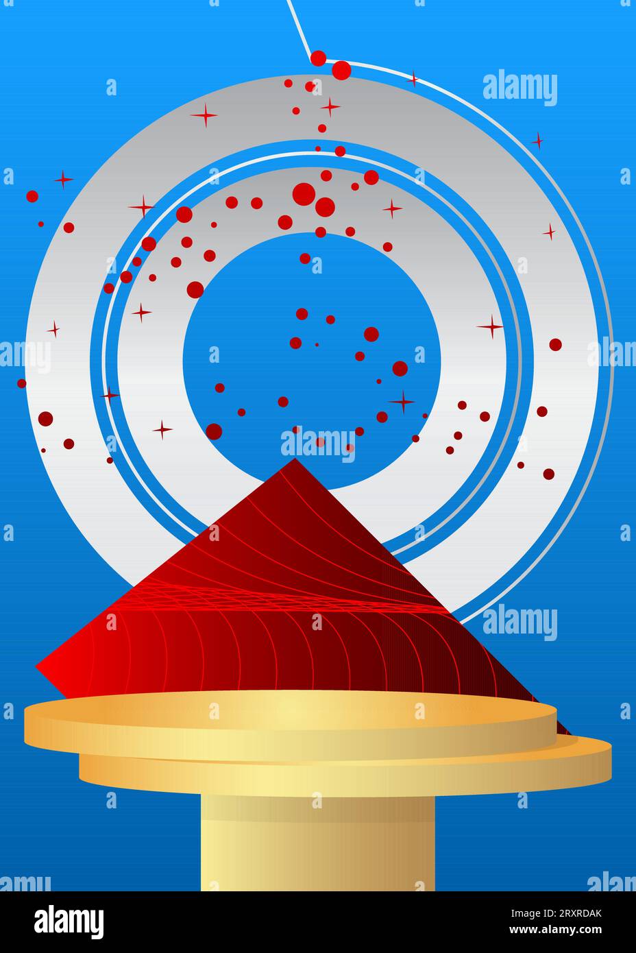 Podium de piédestal de cylindre vecteur bleu, or, rouge et blanc. Maquette d'affichage de produit, vitrine de scène pour la présentation. Illustration de Vecteur