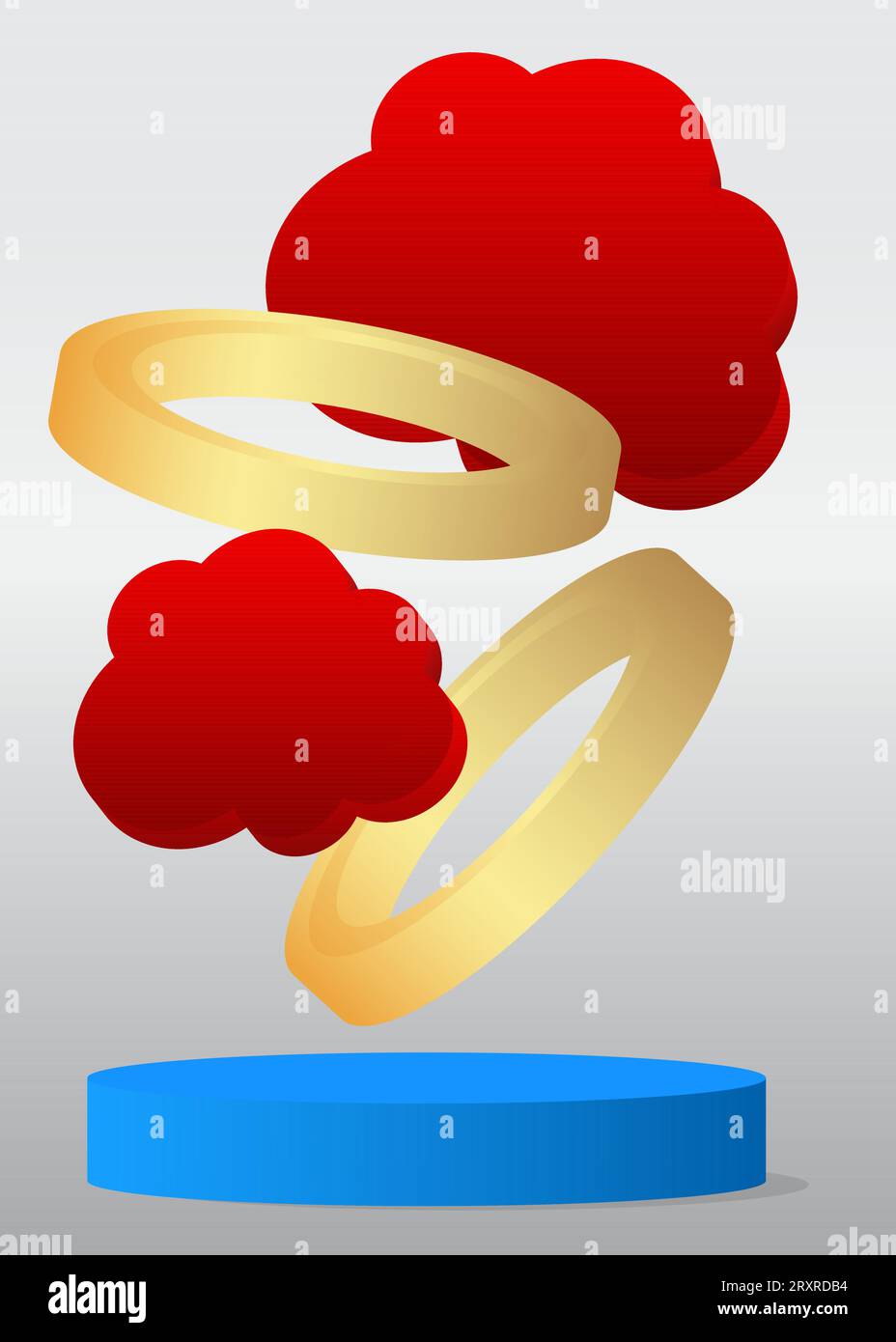 Podium de piédestal de cylindre vecteur bleu, or, rouge et blanc. Maquette d'affichage de produit, vitrine de scène pour la présentation. Illustration de Vecteur