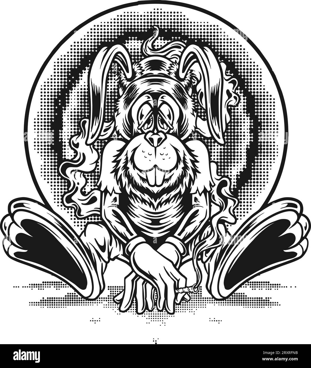 Bunny cannabis psychédélique fiesta rêve illustrations vectorielles monochromes pour votre logo de travail, t-shirt de marchandises, autocollants et dessins d'étiquettes, affiche, g Illustration de Vecteur