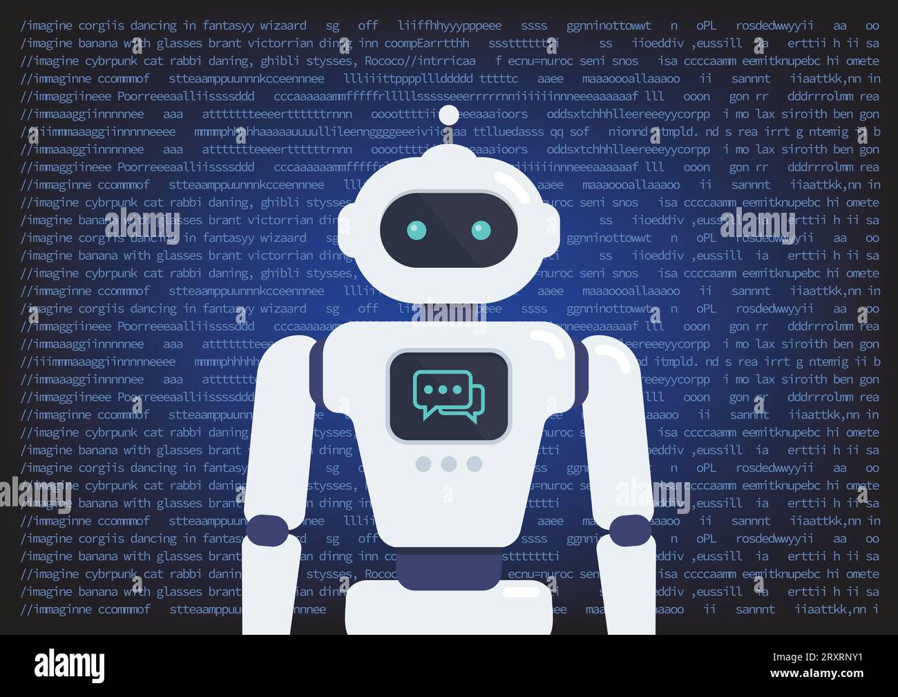 Robot Android avec l'intelligence artificielle invite Typography arrière-plan. Concept de machine learning. Intelligence artificielle. Illustration vectorielle Illustration de Vecteur