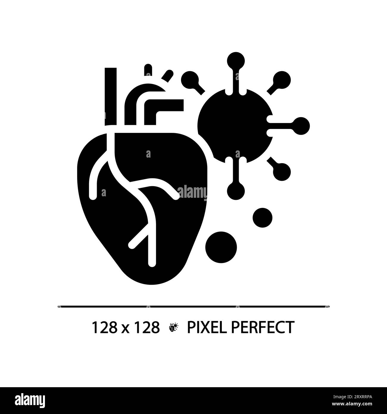 Coeur noir de style glyphe 2D avec icône simple de virus Illustration de Vecteur