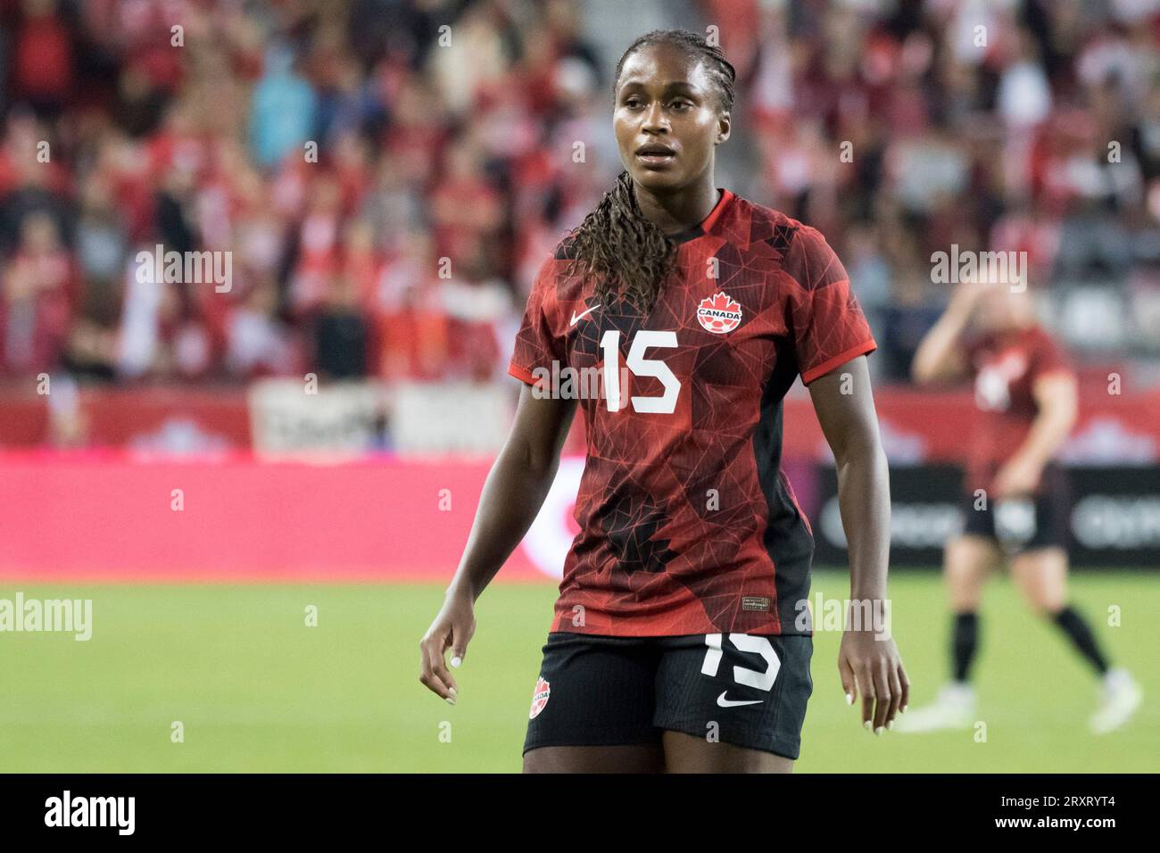 Nichelle Prince #15 en action lors de la qualification olympique pour le Championnat féminin de la CONCACAF 2024 entre le Canada et la Jamaïque au terrain BMO à Toronto. Le match s’est terminé 2-1 pour que le Canada l’envoie aux Jeux Olympiques de Paris 2024 (photo par Angel Marchini / SOPA Images/Sipa USA) Banque D'Images