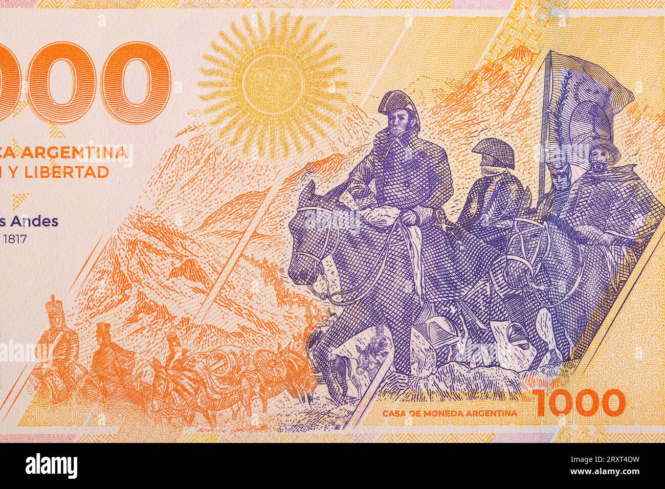 Traversée des Andes de l'argent argentin - peso Banque D'Images