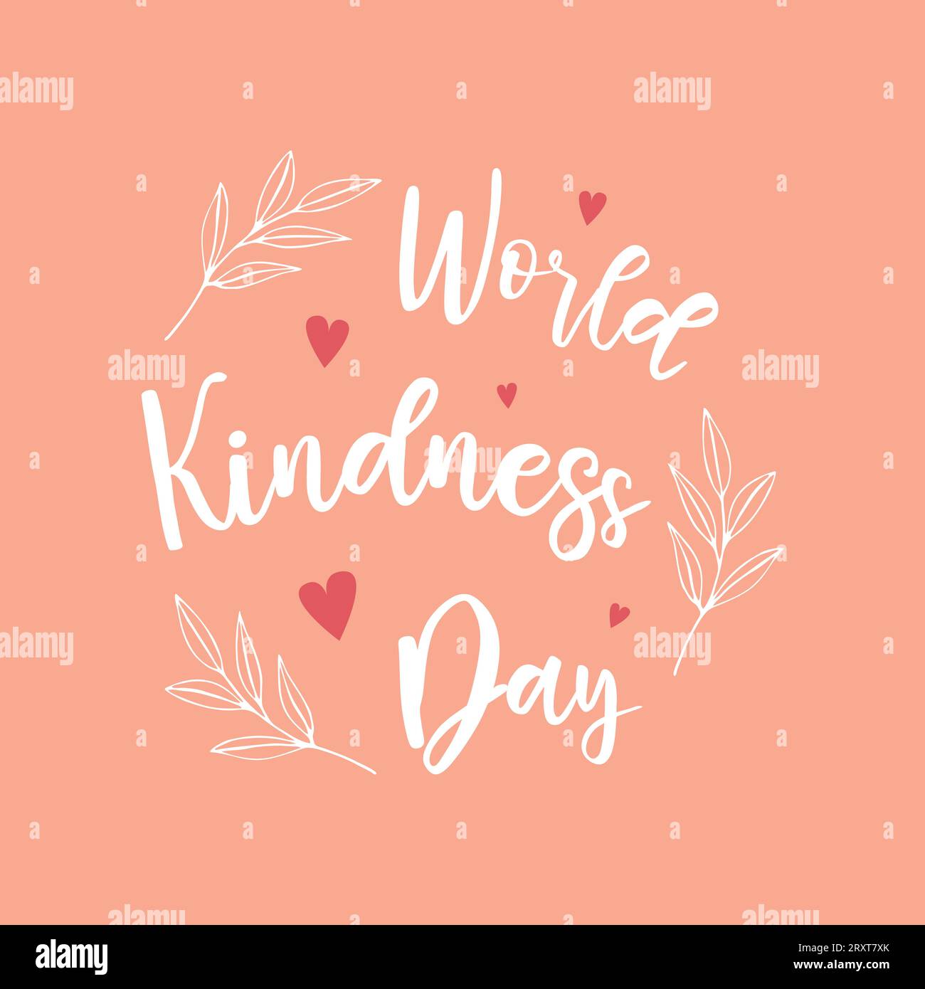 Affiche de la journée mondiale de la gentillesse couleurs rose et blanc. Lettrage et brindilles. Illustration vectorielle Illustration de Vecteur