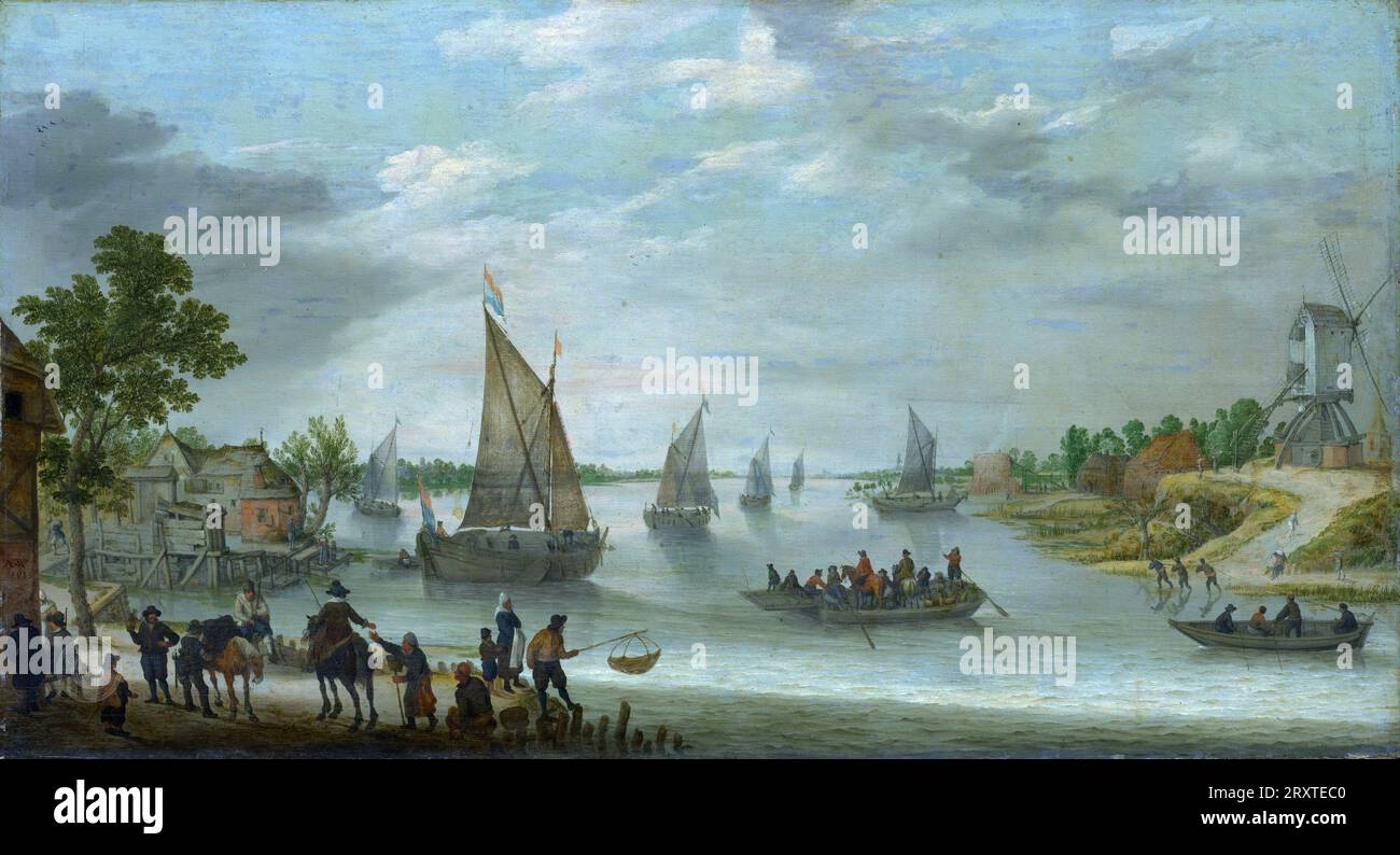 Adam Willaerts - scène de rivière avec bateaux Adam Willaerts : Néerlandais, Anvers 1577–1664 Utrecht 1643 ; huile sur bois; Banque D'Images