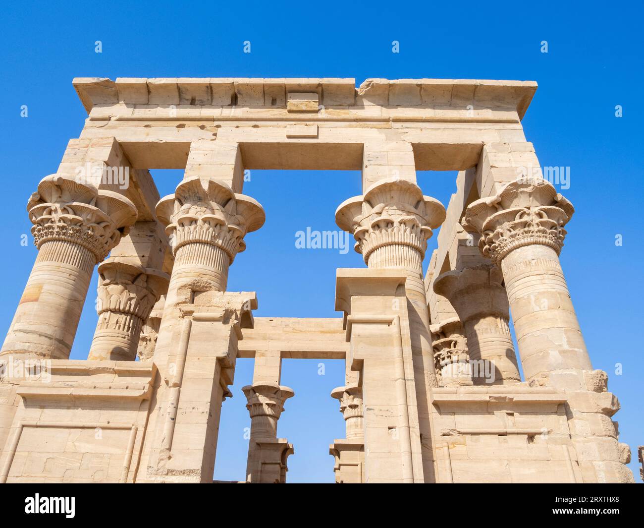 Colonnes du complexe de temples Philae, le temple d'Isis, site du patrimoine mondial de l'UNESCO, actuellement sur l'île d'Agilkia, Egypte, Afrique du Nord, Afrique Banque D'Images