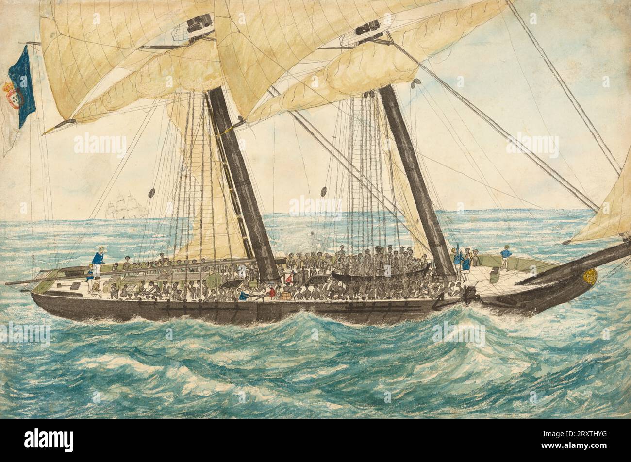 L'esclavagiste portugais Diligenté capturé par S.M. Sloop Pearl avec 600 esclaves à bord, pris en charge à Nassau le 1838 mai Banque D'Images