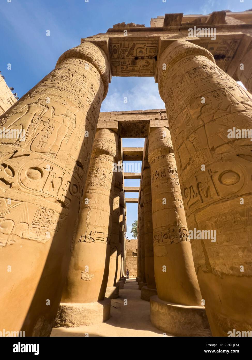 Le Grand Hypostyle Hall, complexe du temple de Karnak, un vaste mélange de temples, pylônes et chapelles, site du patrimoine mondial de l'UNESCO, près de Louxor, Thèbes Banque D'Images