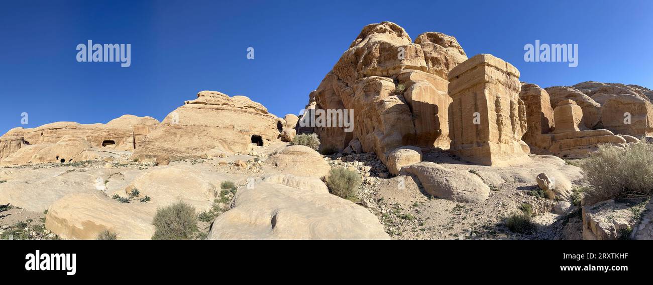 Djinn blocs dans le parc archéologique de Petra, site du patrimoine mondial de l'UNESCO, l'une des sept nouvelles merveilles du monde, Petra, Jordanie, Moyen-Orient Banque D'Images