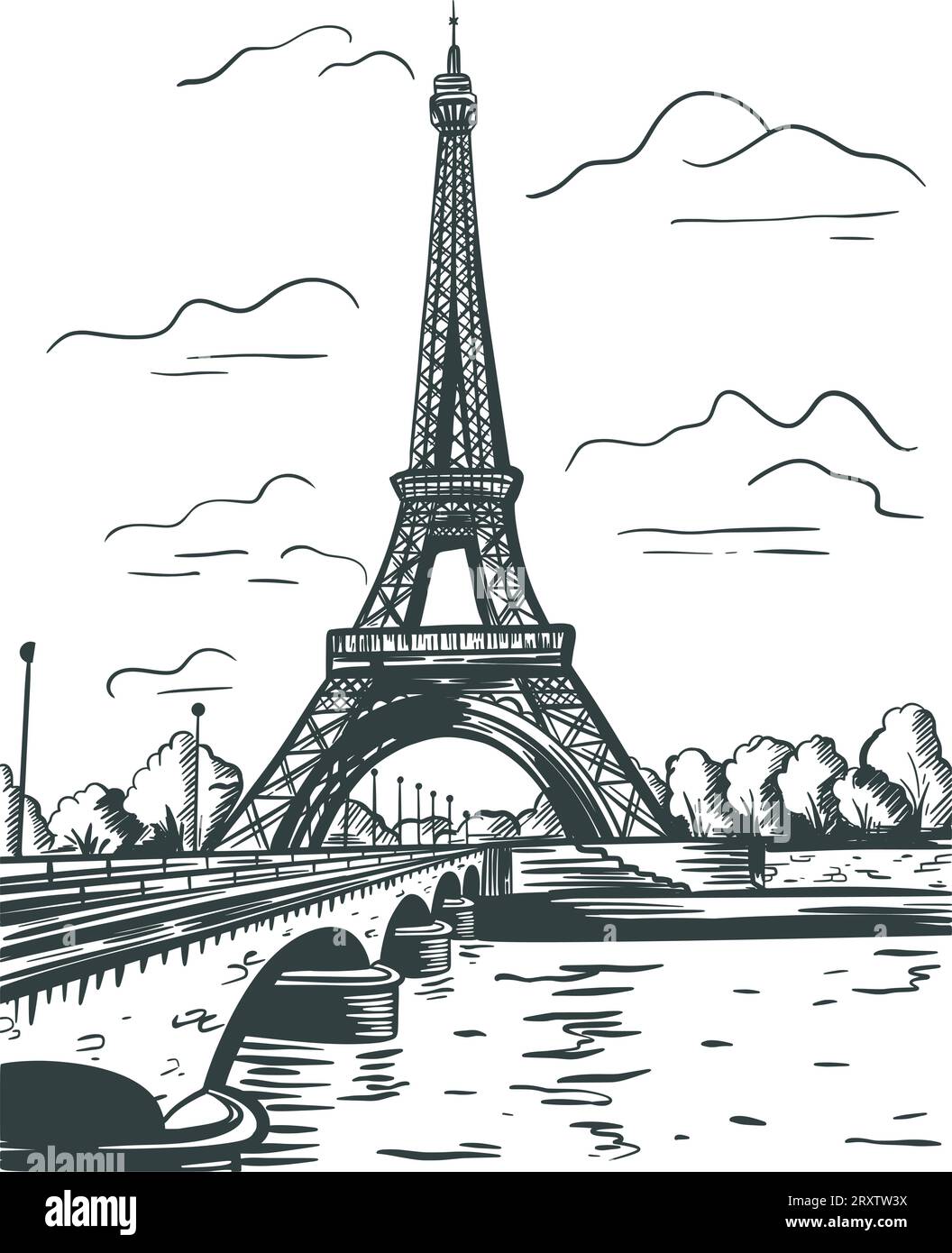 Tour Eiffel à Paris France esquisse à l'encre Illustration de Vecteur
