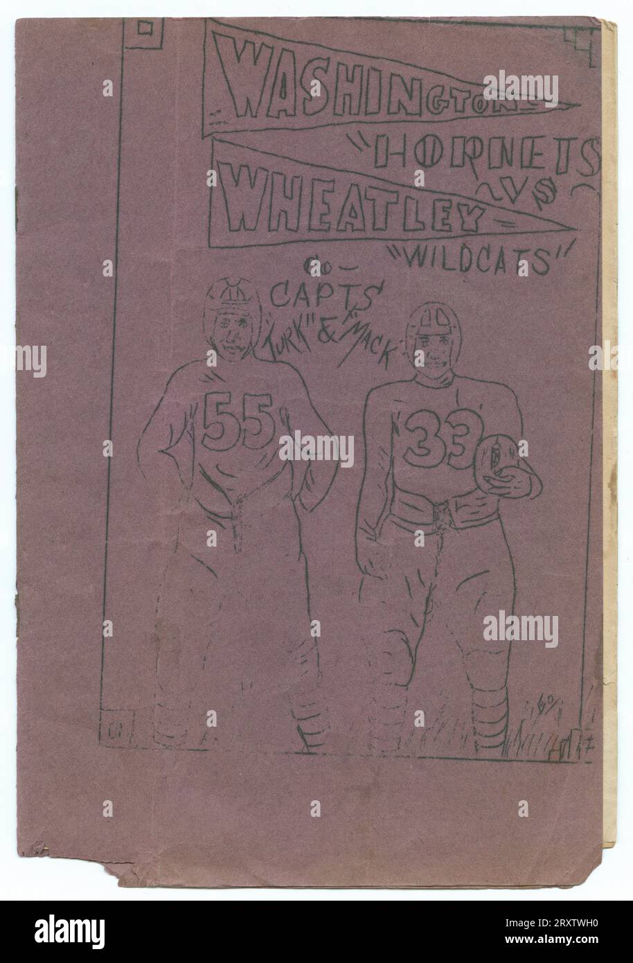 Un programme de football pour un match entre le Booker T. Washington High School 'Hornets' et le Wheatley 'Wildcats'. Banque D'Images
