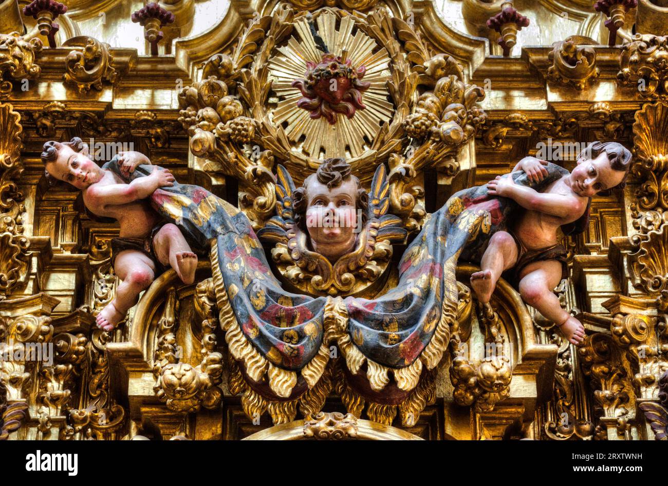 Sculptures, anges, retable, style baroque espagnol du 18e siècle, église de Santa Prisca de Taxco, fondée en 1751, UNESCO, Taxco, Guerrero, Mexique Banque D'Images