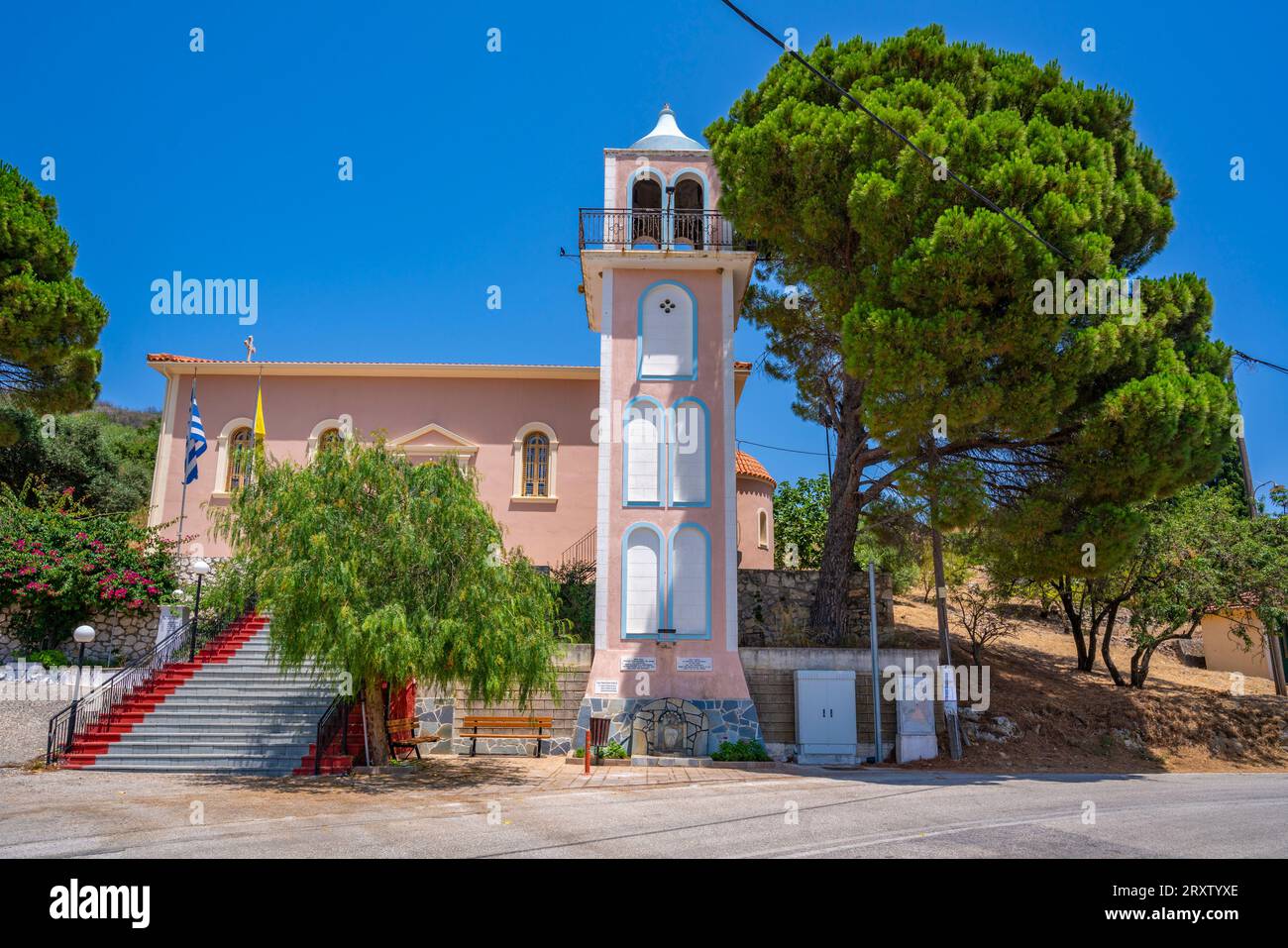 Vue de l'église de la Dormition de la Vierge, Pastra, Céphalonie, îles Ioniennes, îles grecques, Grèce, Europe Banque D'Images