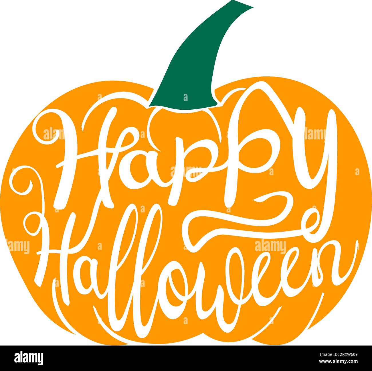 Carte de voeux avec typographie stylisée Happy Halloween sculptée sur dessin de citrouille dans un style plat Illustration de Vecteur