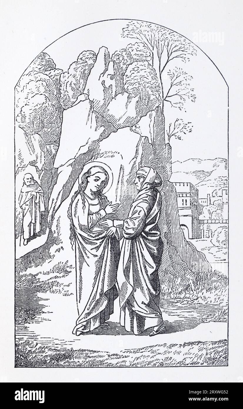 La Visitation de la Bienheureuse Vierge Marie, du Missel de Vienne. Gravure de vies des Saints par Sabin Baring-Gould. Banque D'Images