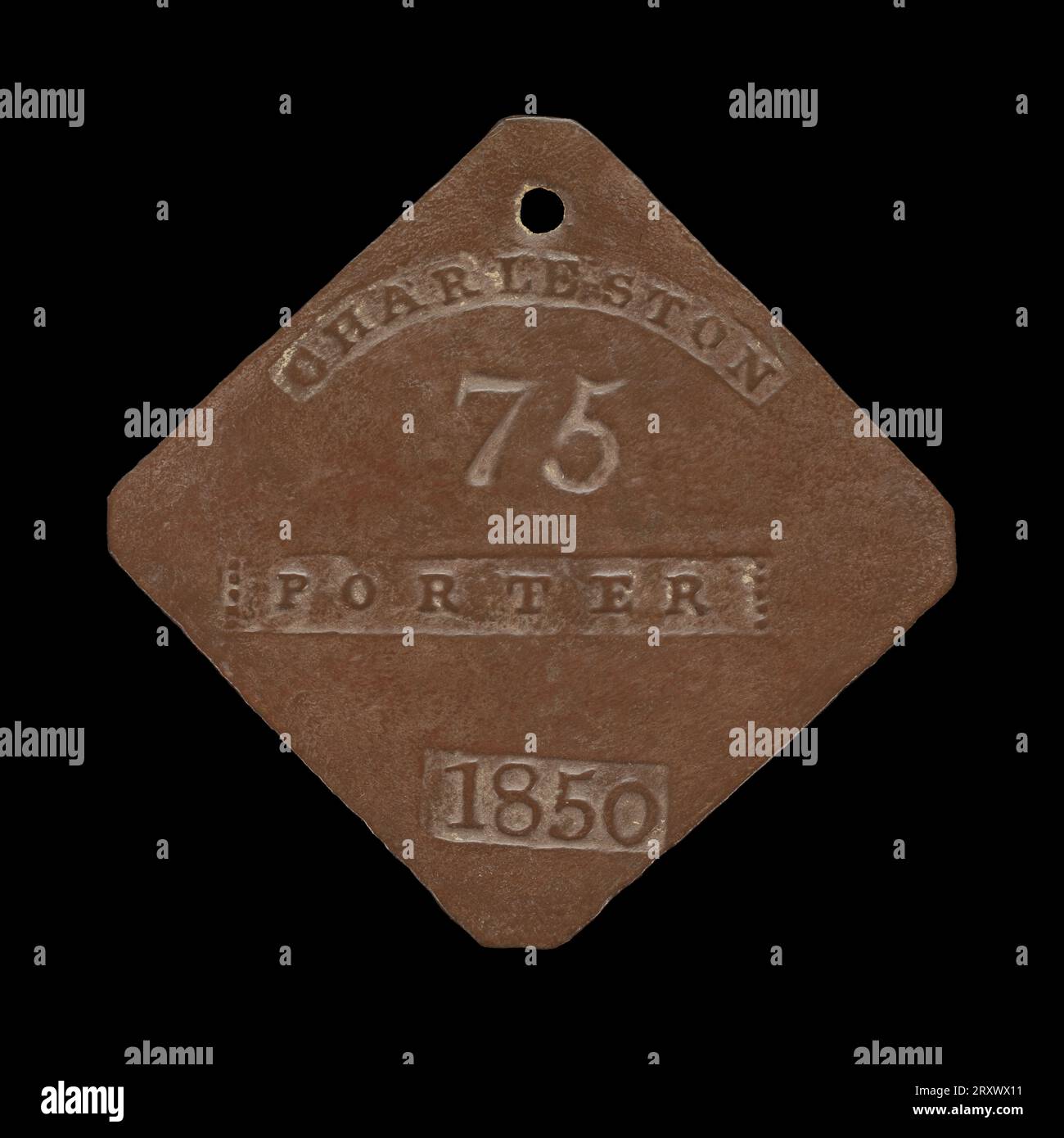 Badge d'esclave Charleston de 1850 pour porter No. 75 1850 Banque D'Images