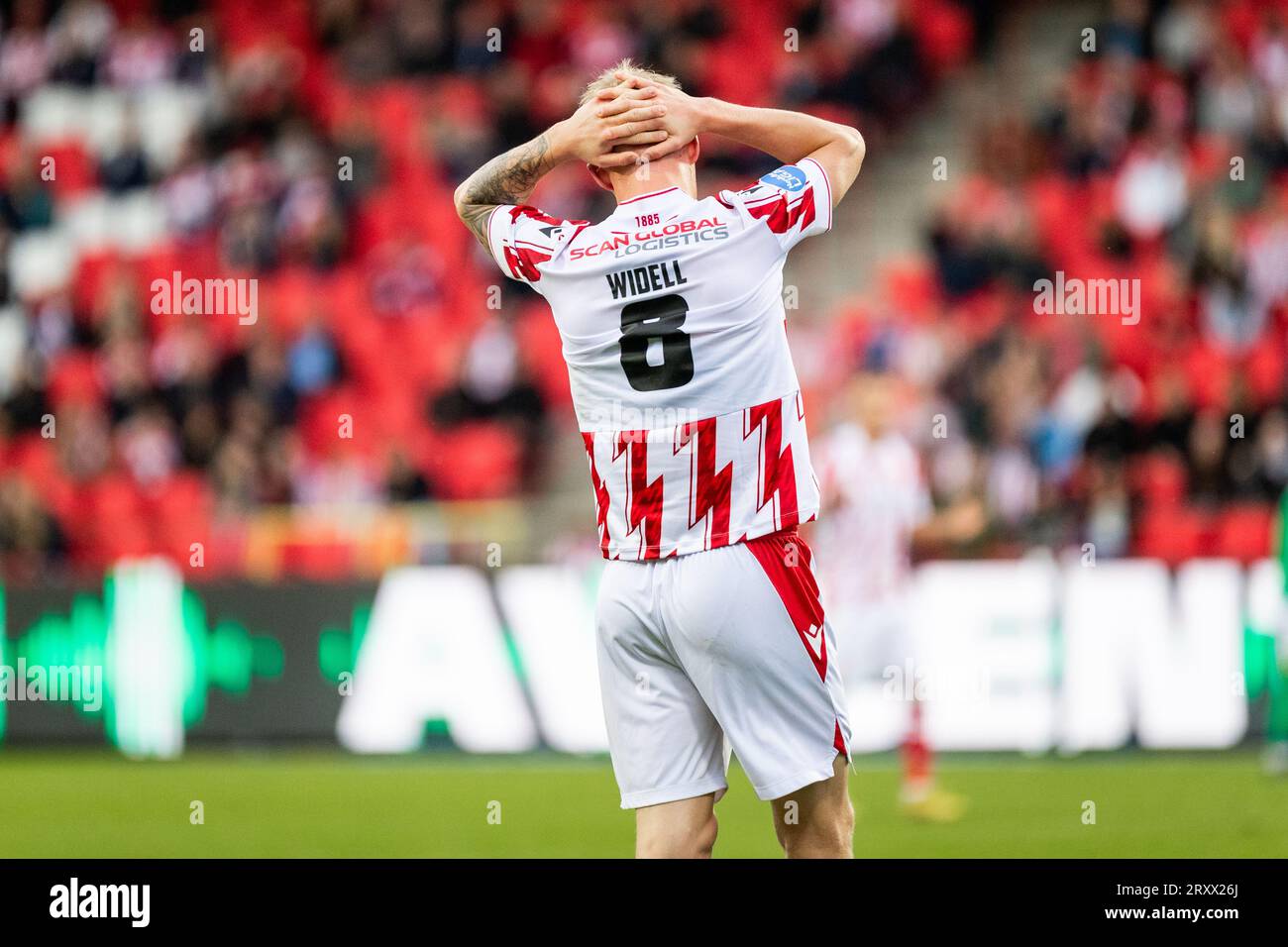 Aalborg, Danemark. 26 septembre 2023. Melker Widell (8) d'Aalborg BK vu lors du match Oddset Pokalen entre Aalborg BK et FC Fredericia à Aalborg Portland Park à Aalborg. (Crédit photo : Gonzales photo - Balazs Popal). Banque D'Images