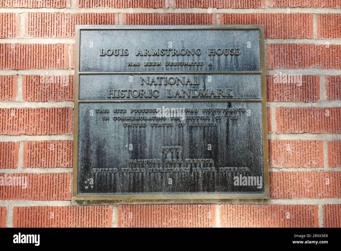 Plaque sur le musée Louis Armstrong House à Corona, Queens, New York City, USA. Banque D'Images
