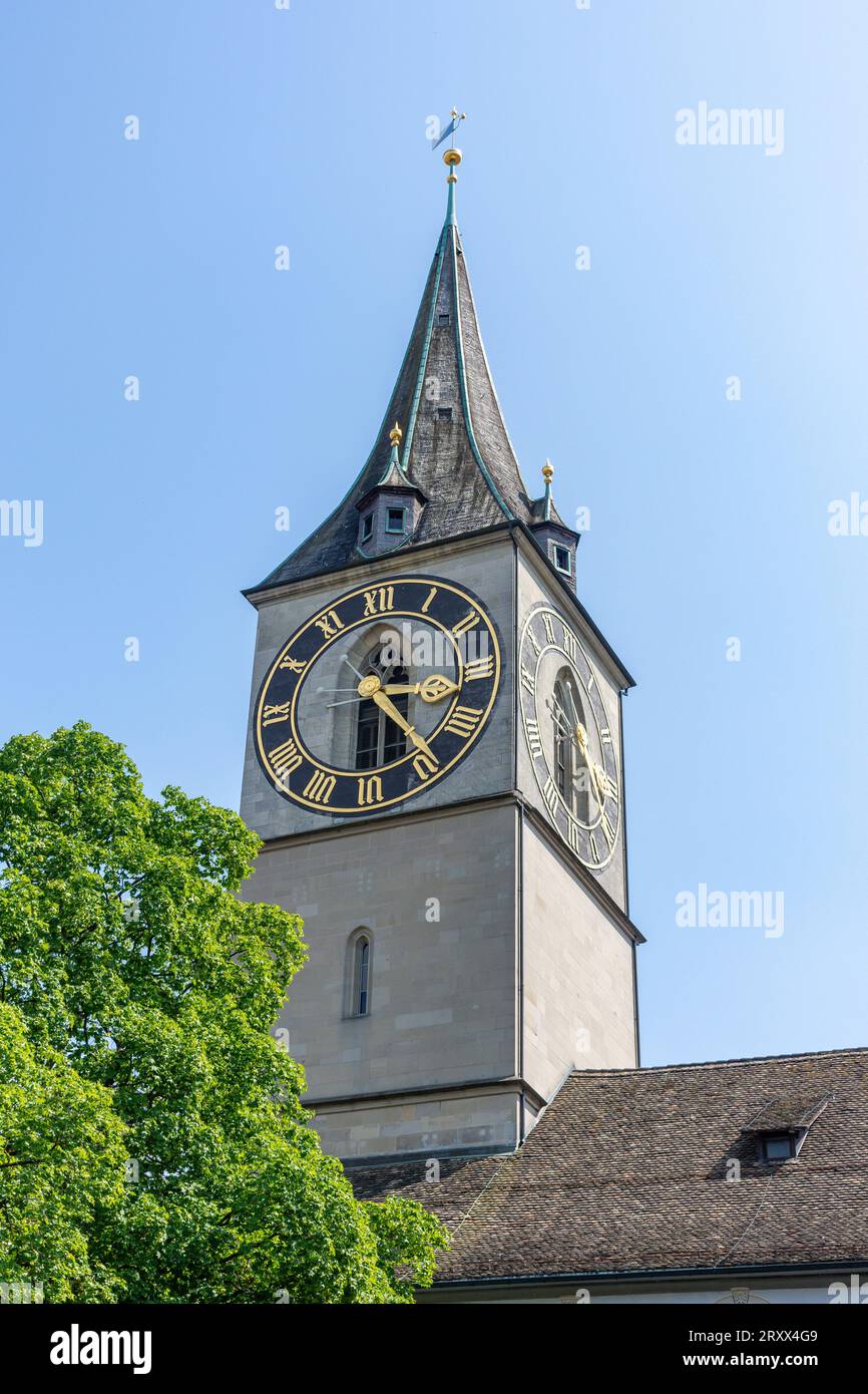 St. Tour de l'horloge de l'église Peter, St. Peterhofstatt, Altstadt (vieille ville), ville de Zürich, Zürich, Suisse Banque D'Images