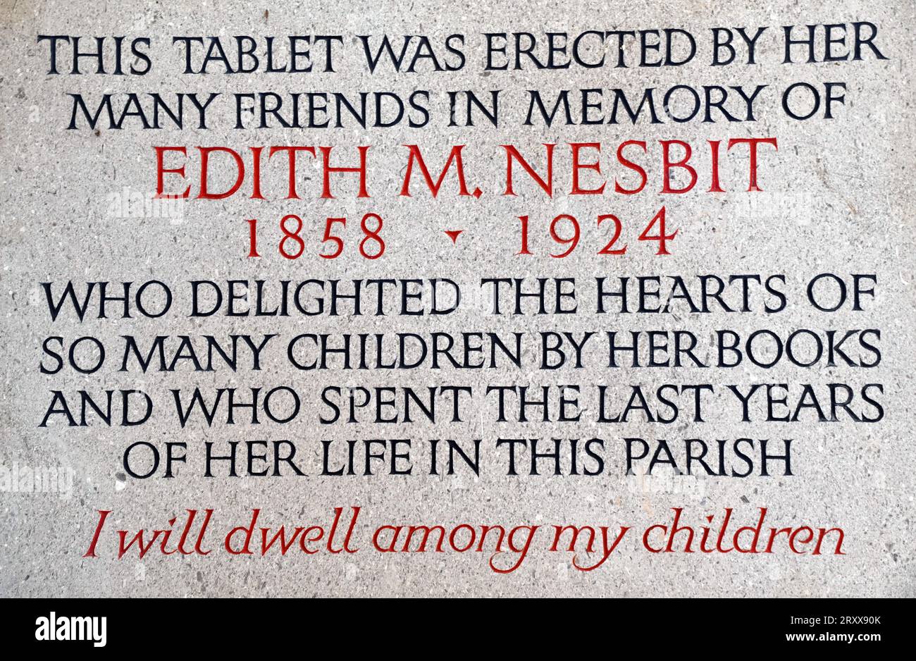 Mémorial à l'auteur pour enfants E Nesbit. Elle est décédée le 4 mai 1924 à l'âge de 65 ans et est enterrée à l'église de Sainte Marie la Vierge, Sainte Marie dans le marais. Banque D'Images
