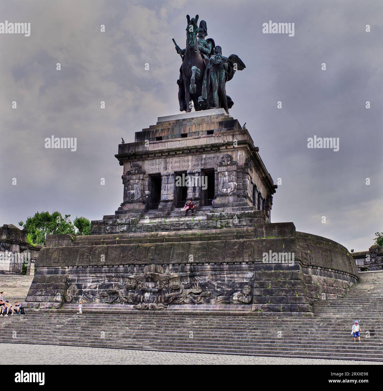 Monument Kaiser Wilhelm, indépendance allemande, au coin allemand ou Deutsches Eck à Coblence, Allemagne. Là où le Rhin rencontre la Moselle. Banque D'Images