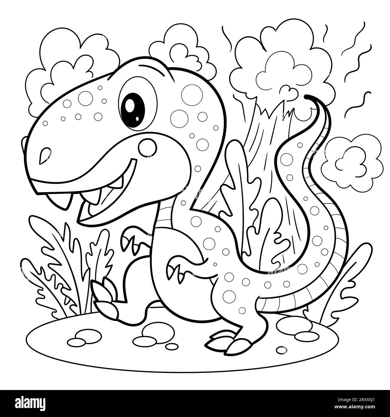 Dinosaure de dessin animé. Dessin linéaire noir et blanc. Vecteur Illustration de Vecteur