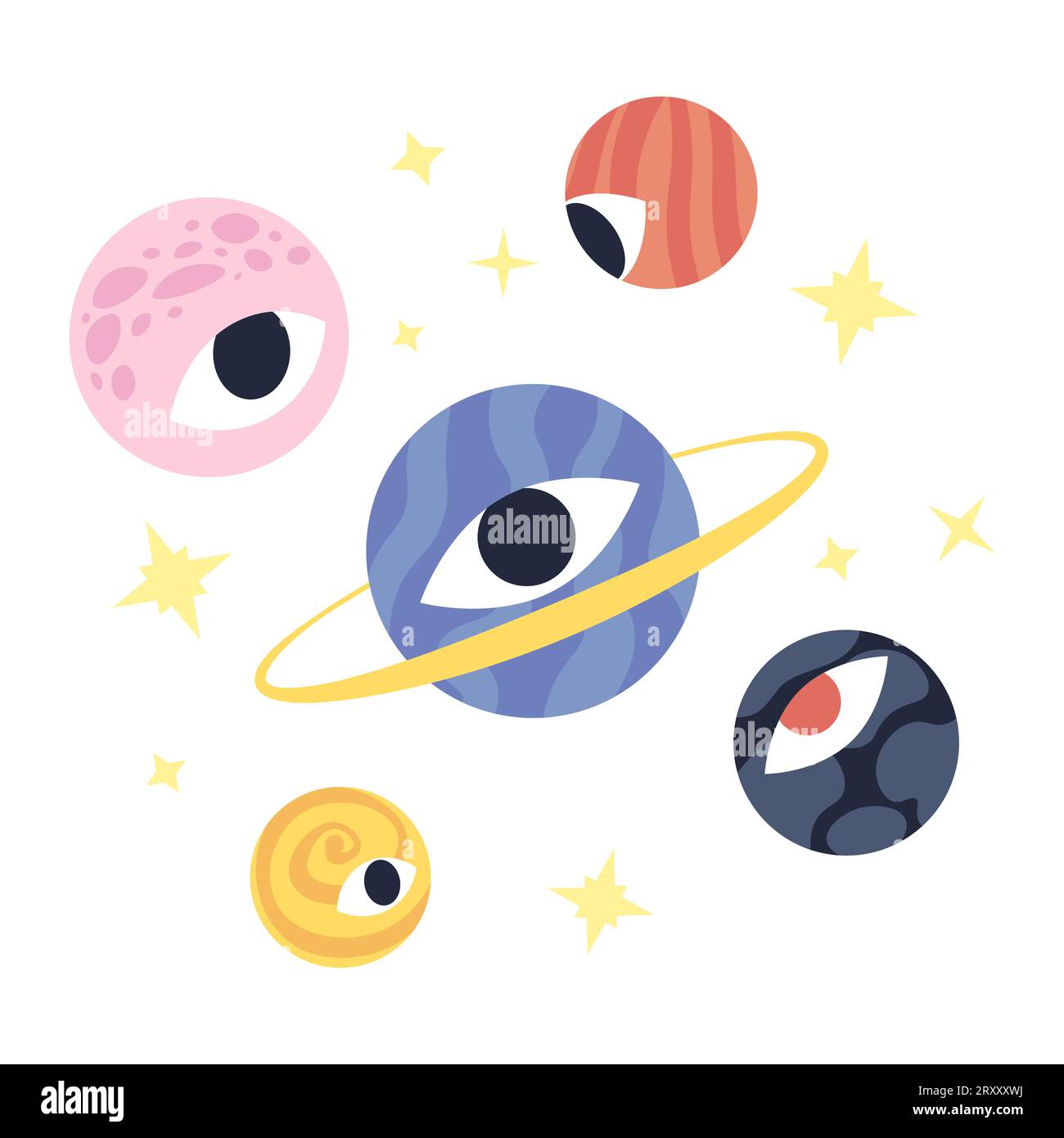 Planètes groovy avec concept d'illustration 2D globe oculaire Illustration de Vecteur