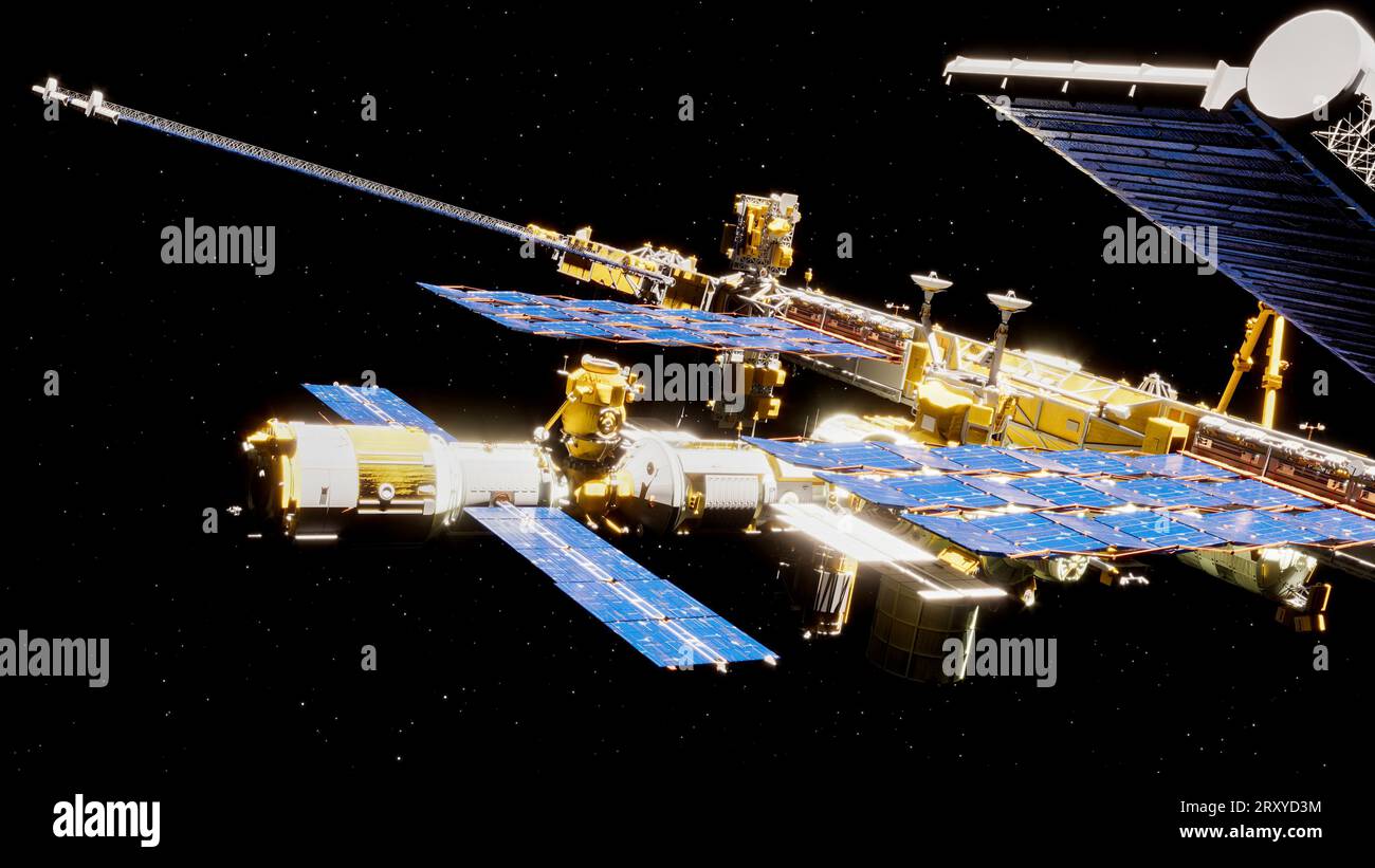 La Station spatiale internationale (ISS) est une station spatiale, ou un satellite artificiel habitable, en orbite terrestre basse. Laboratoire de recherche. 3d Banque D'Images