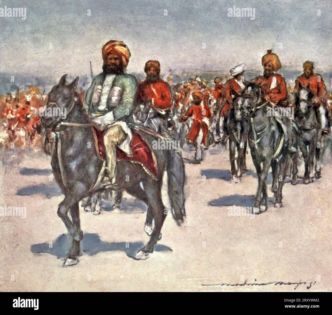Native Horsemen dans la revue des vassaux autochtones. Durbar, Raj britannique, 1903 Banque D'Images