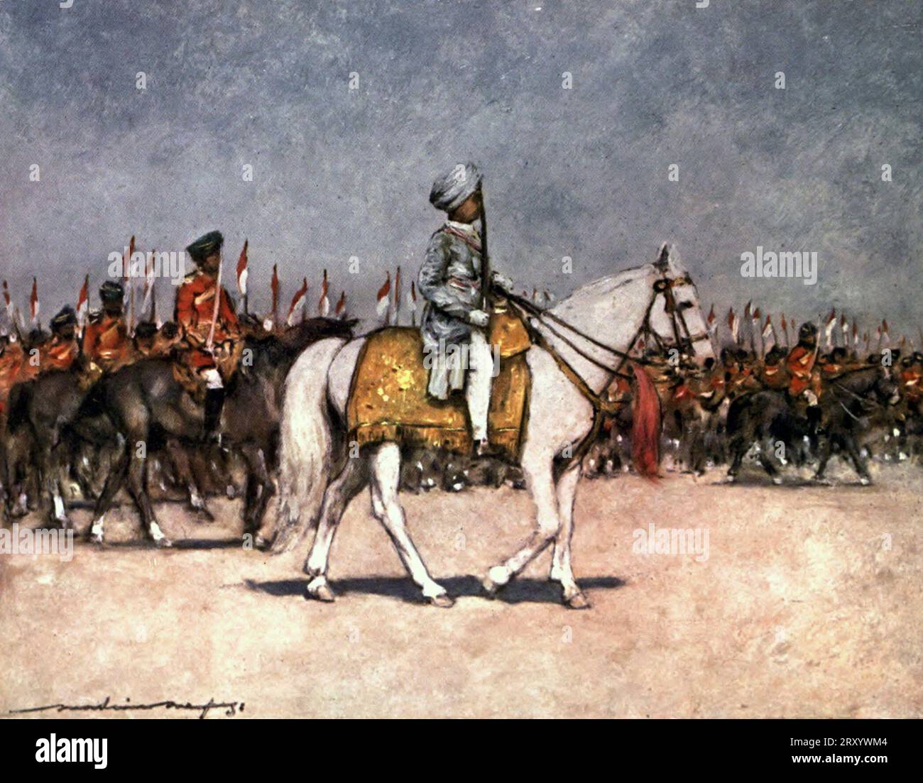 Son Altesse le Maharaja de Patiala - le petit Maharaja de onze ans s'est porté avec une grande dignité et gravité et a salué le vice-roi avec sa petite épée avec tout le calme du plus vieux de ses guerriers - Durbar, Raj britannique, 1903 Banque D'Images