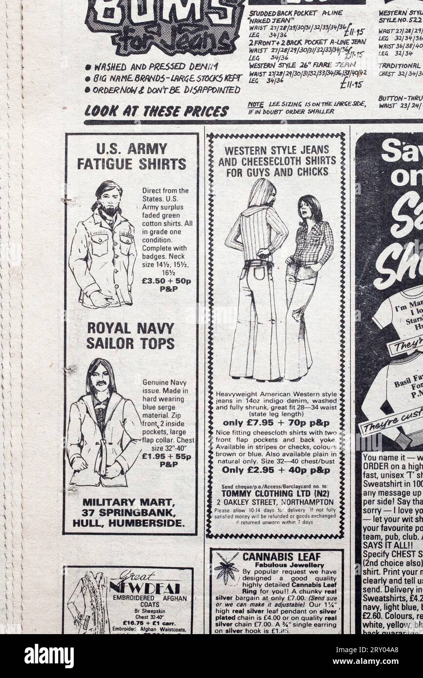 Publicité pour le numéro des années 1970 de vêtements de NME New musical Express Music Paper Banque D'Images
