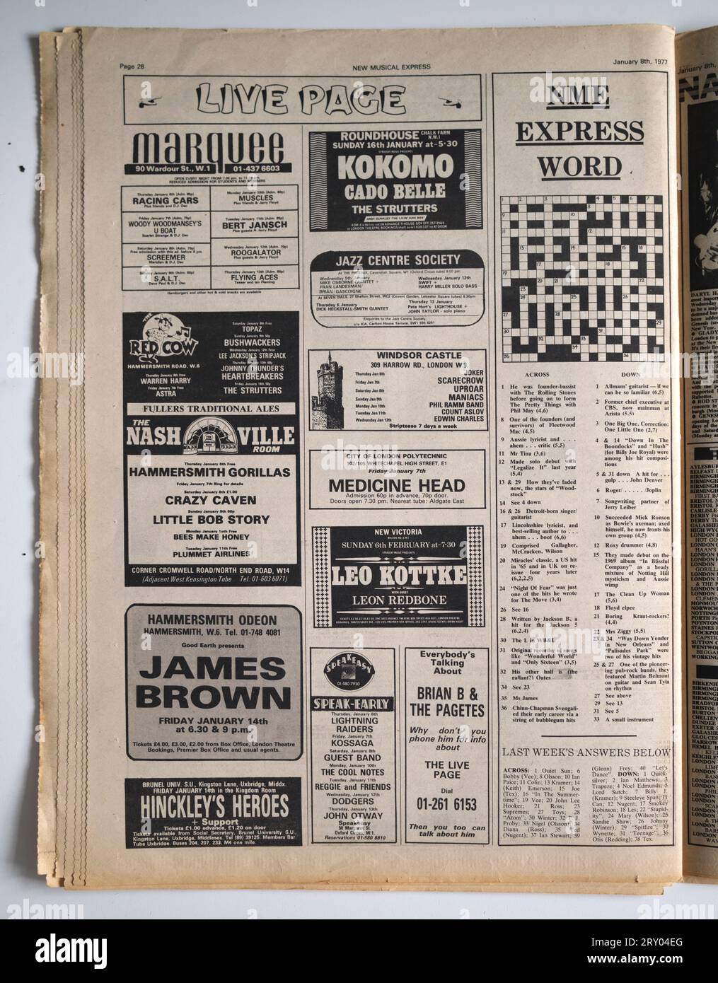 Publicité de concert dans le numéro des années 1970 de NME New musical Express Music Paper Banque D'Images