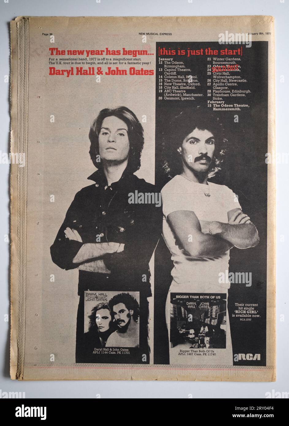 Publicité pour Daryl Hall et John Oates tournée dans le numéro des années 1970 de NME New musical Express Music Paper Banque D'Images