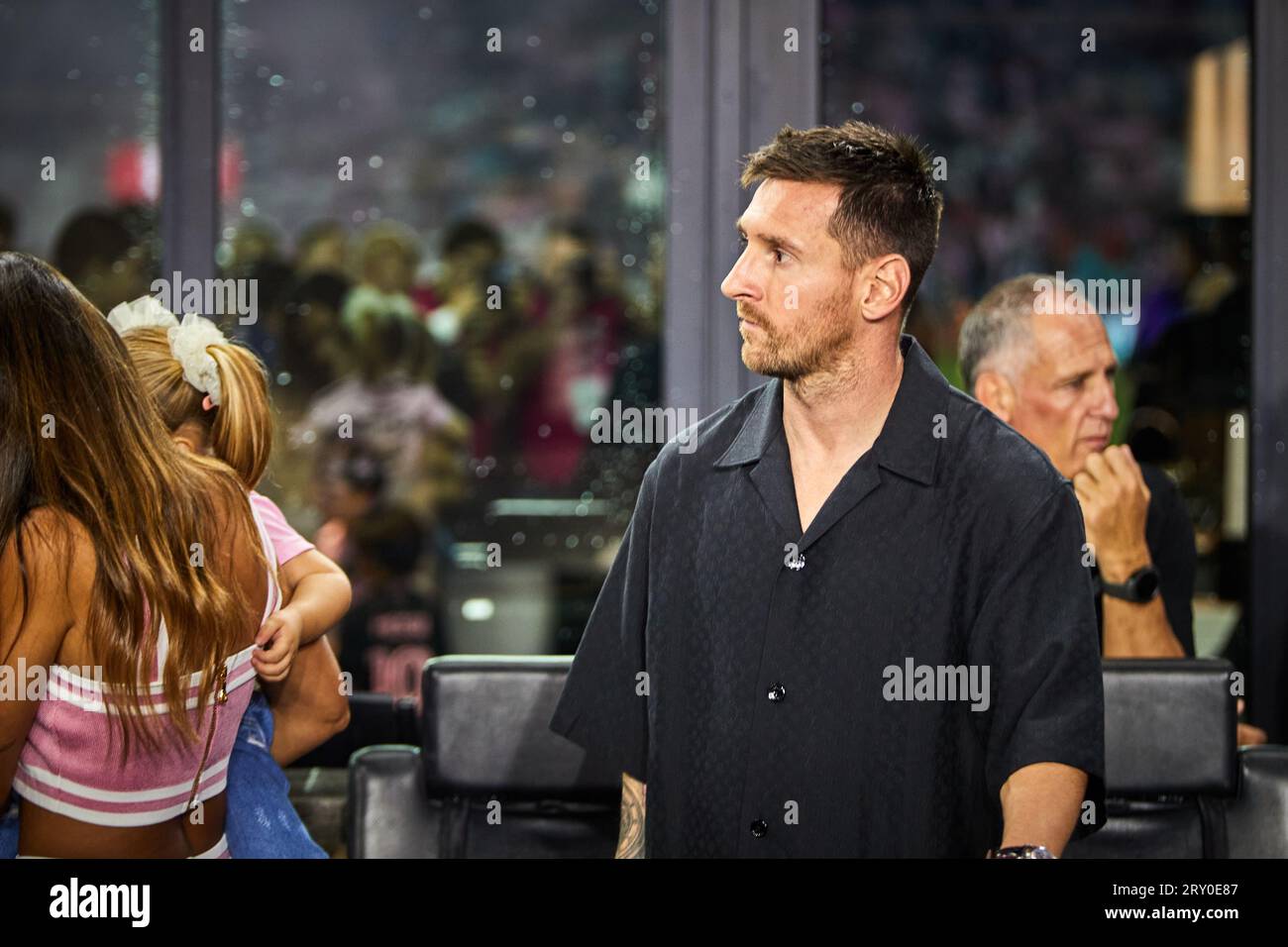 Fort Lauderdale, FL, États-Unis. 27 septembre 2023, 10-Lionel Messi de l'Inter Miami avec sa famille lors de l'Inter Miami CF vs Houston Dynamo, finale de l'US Open Cup au DRV PNK Stadium. Fort Lauderdale, FL, États-Unis. 27 septembre 2023. Crédit : Yaroslav Sabitov/YES Market Media/Alamy Live News Banque D'Images