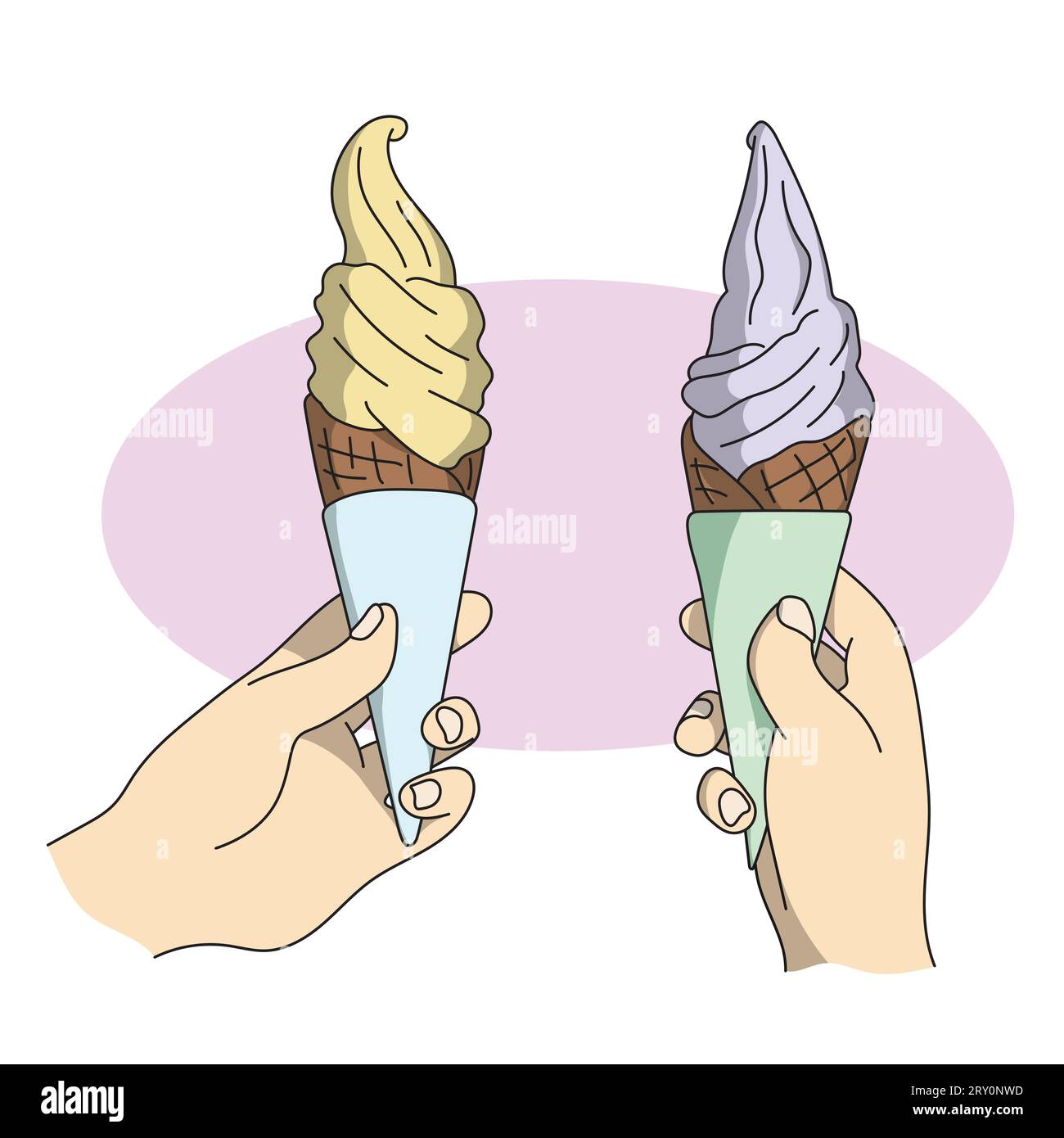 gros plan deux mains tenant le vecteur d'illustration de crème glacée au chocolat dessiné à la main isolé sur fond blanc Illustration de Vecteur