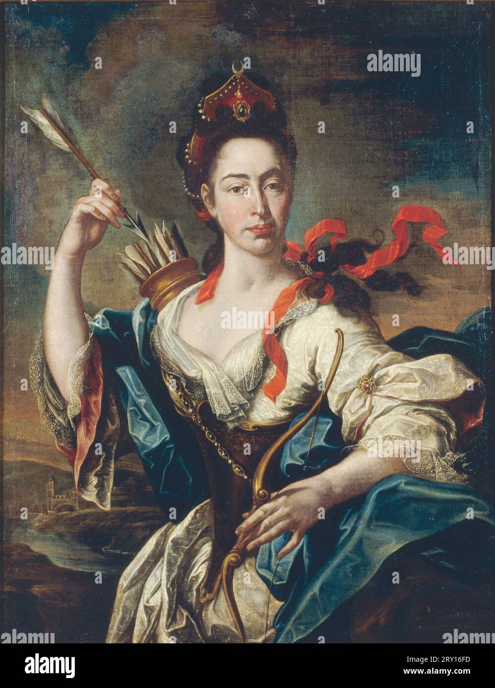 Pere Crusells - Portrait d'une femme avec des attributs de Diane - 1725 Banque D'Images