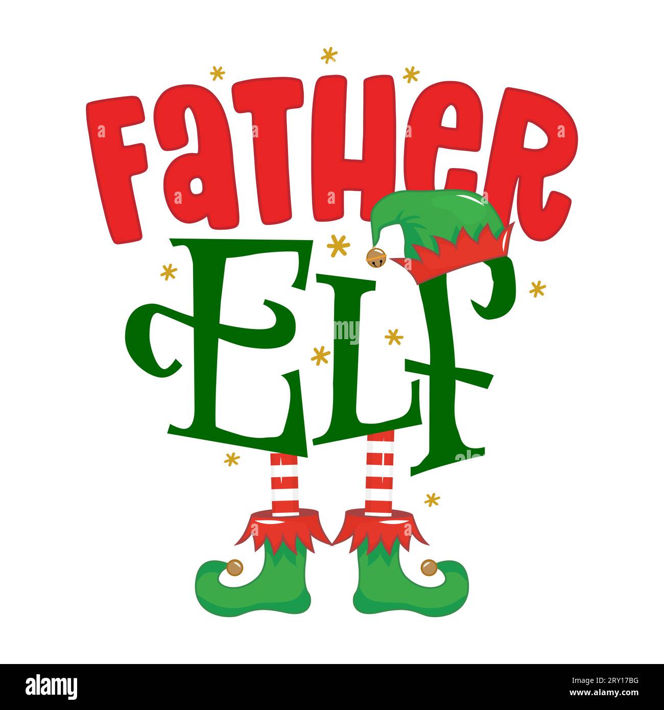 Père Elf - phrase pour Noël vêtements de papa ou pulls laids. Lettrage dessiné à la main pour cartes de voeux de Noël, invitations. Bon pour t-shirt, mug, g Illustration de Vecteur