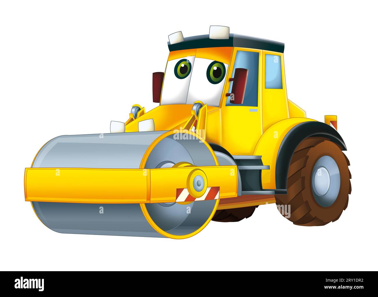 Rouleau de route de dessin animé pour le travail industriel sur l'illustration de fond blanc pour les enfants Banque D'Images