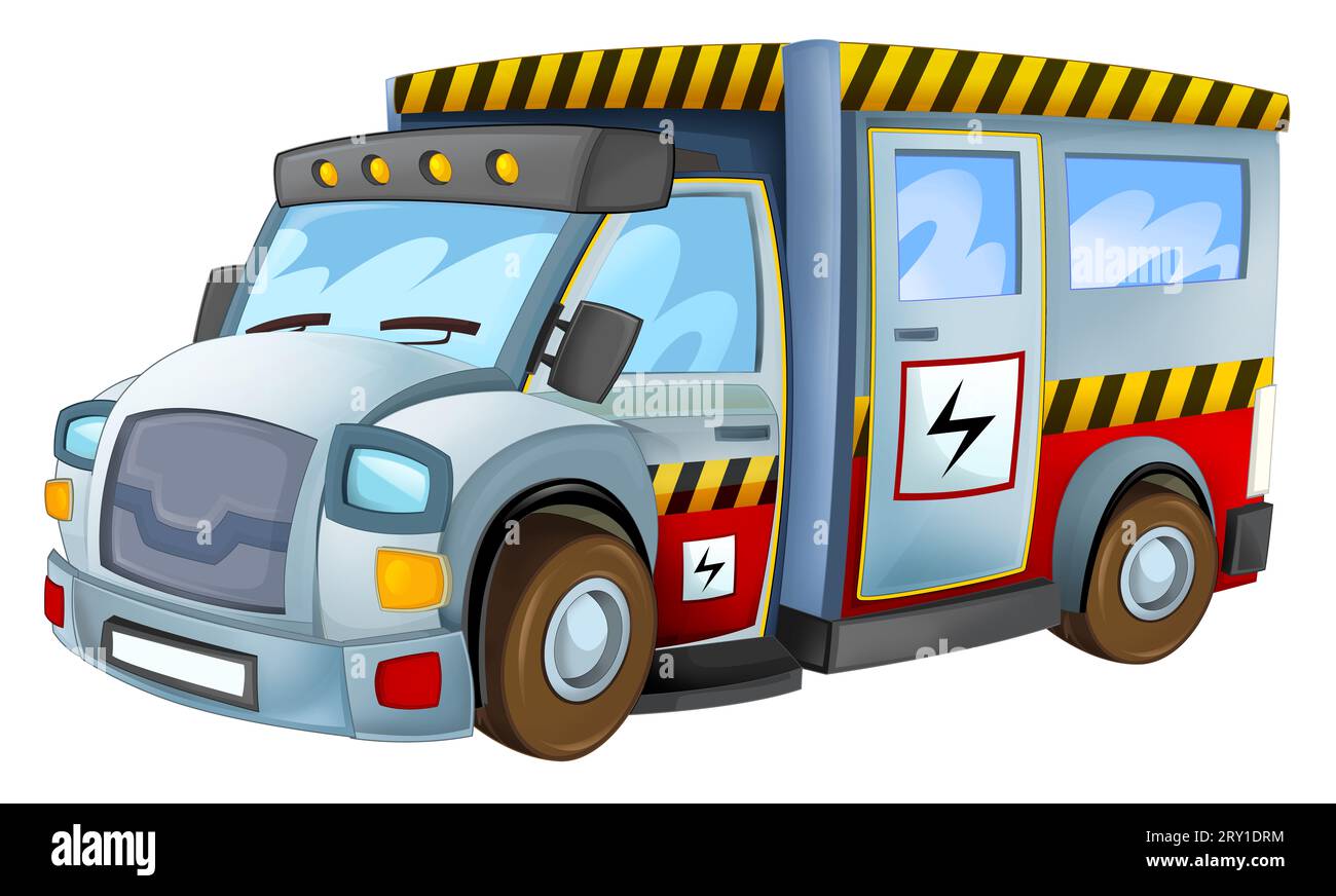 scène de dessin animé avec camion électrique conduisant avec illustration isolée d'engrenage pour les enfants Banque D'Images