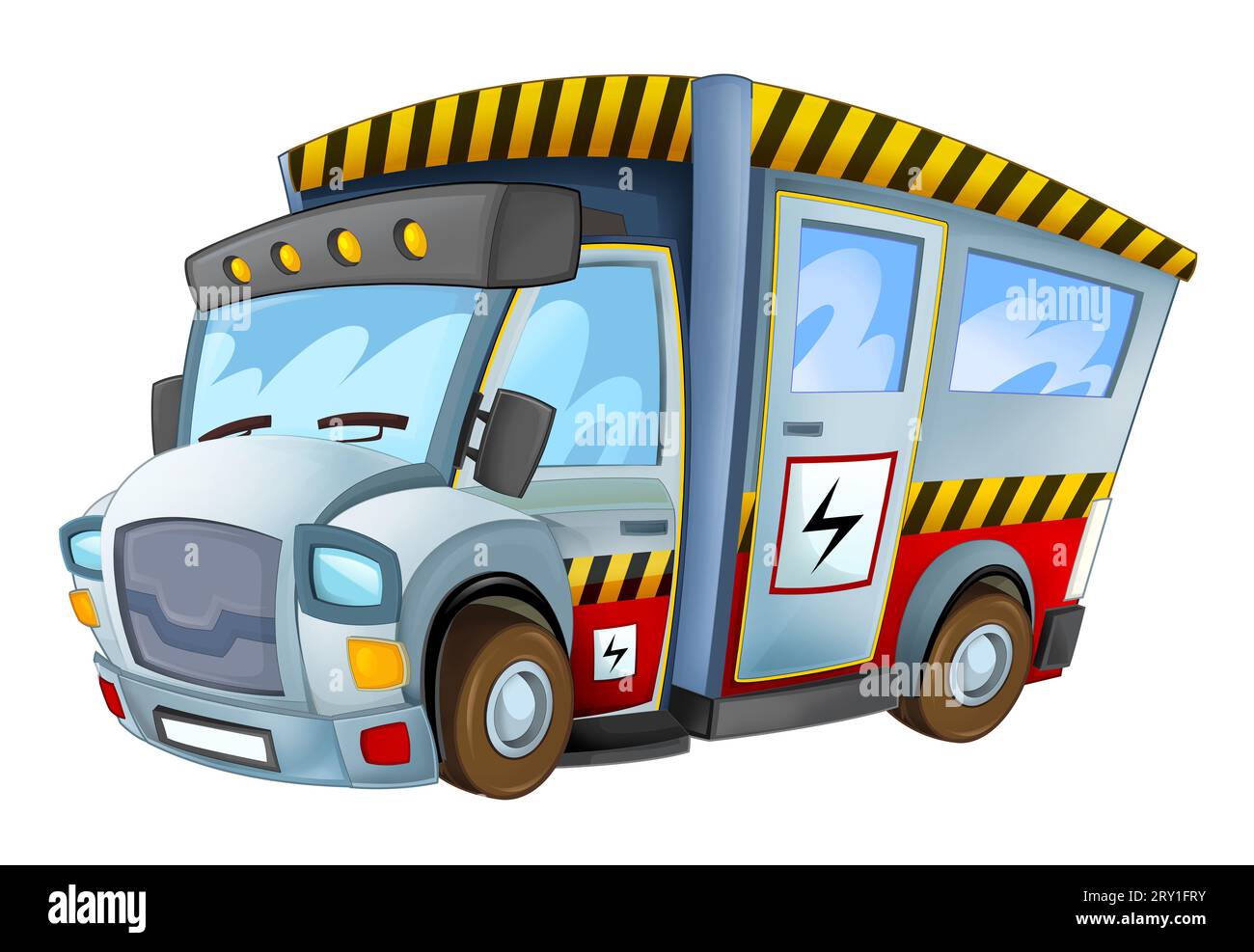 scène de dessin animé avec camion électrique conduisant avec illustration isolée d'engrenage pour les enfants Banque D'Images