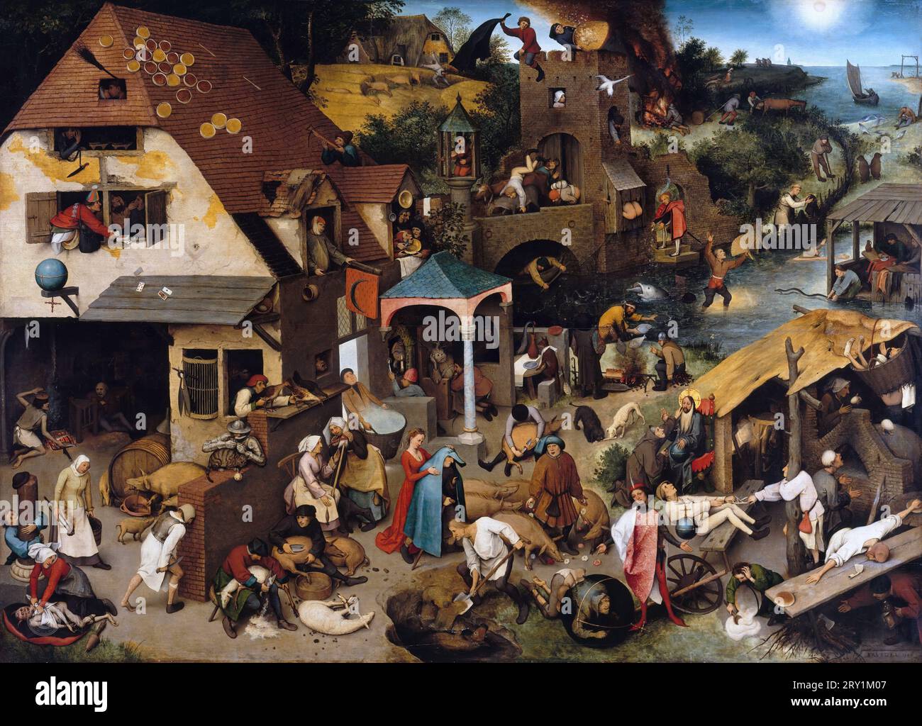 Pieter Bruegel I (c.1525-1569) -les proverbes flamands c.1559. 117x163 Banque D'Images