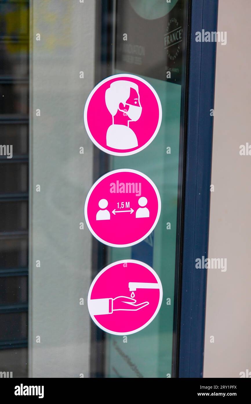 France, coronavirus. Pictogramme de geste de barrière Banque D'Images