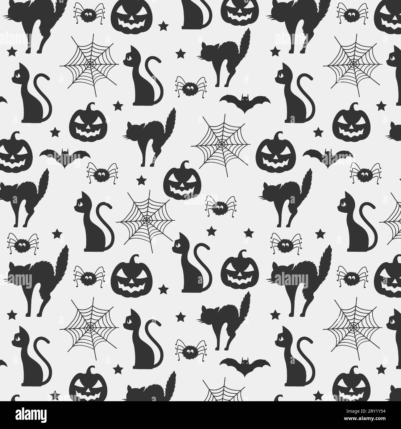 Fond noir et blanc de motif halloween avec des chats halloween et des éléments halloween Illustration de Vecteur