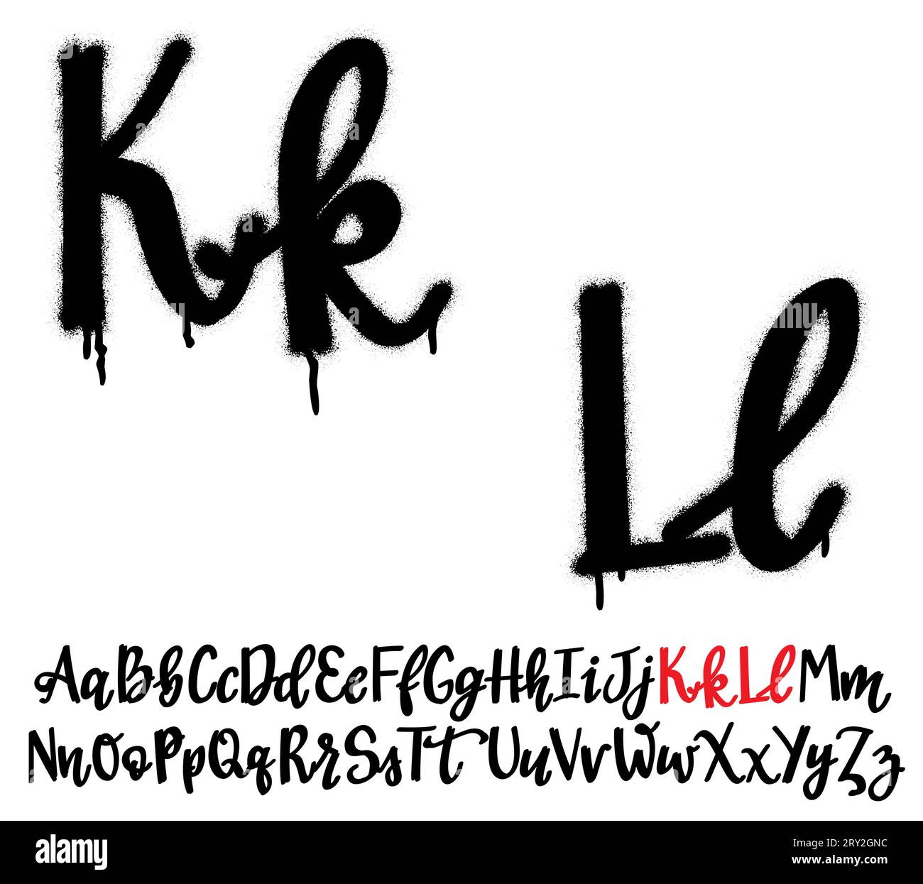 Police de lettrage à la main graffiti en spray. Lettre K et L. partie 6 Illustration de Vecteur