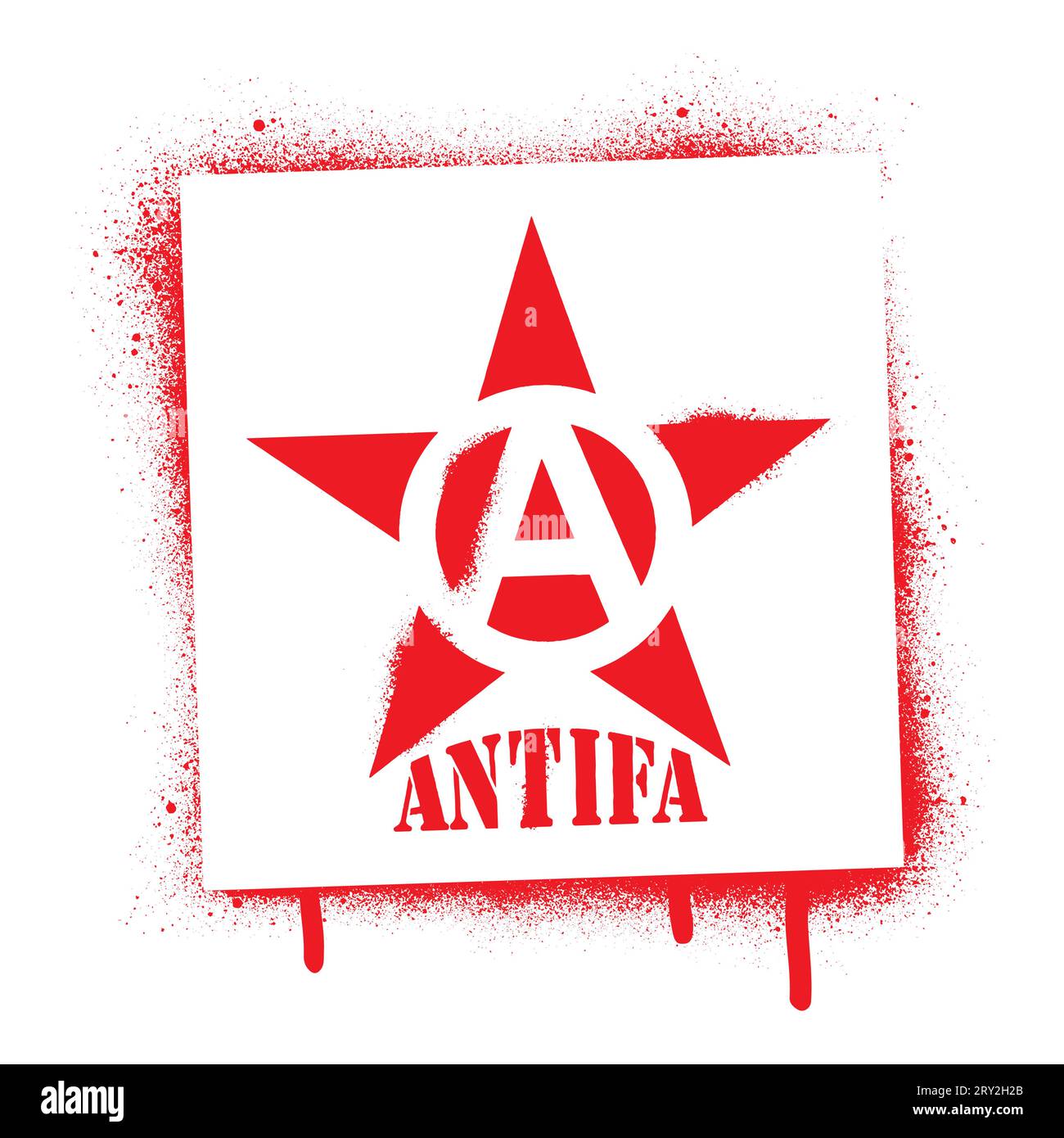 Pochoir graffiti peinture rouge étoile en spray et citation ANTIFA. Nom commun pour les militants et radicaux antifascistes, communistes, gauchistes et anarchistes. Illustration de Vecteur