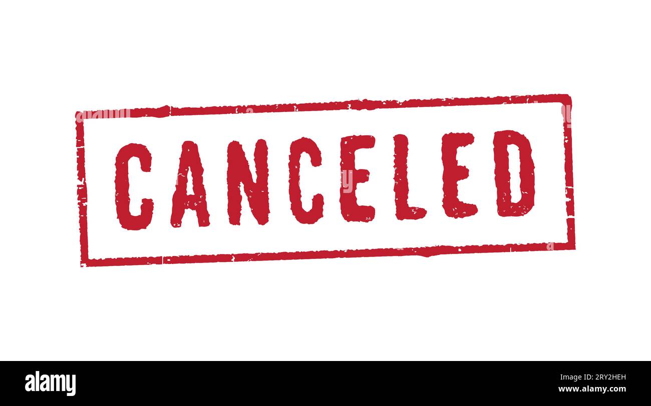 Tampon en caoutchouc rouge avec le mot ANNULÉ à l'intérieur du rectangle. Orthographe anglaise américaine. Isolé sur fond blanc. Illustration de Vecteur