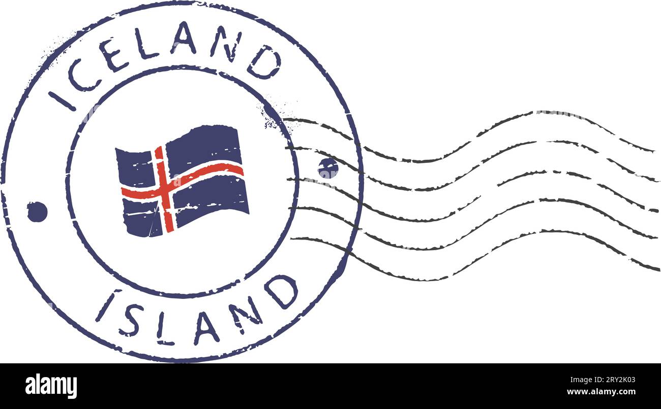 Timbre postal ''Islande''. Citation anglaise et islandaise. Illustration de Vecteur